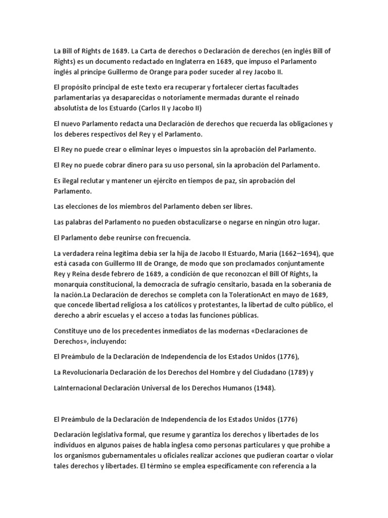 La Bill of Rights de 1689 | PDF | Derechos humanos | Información del ...