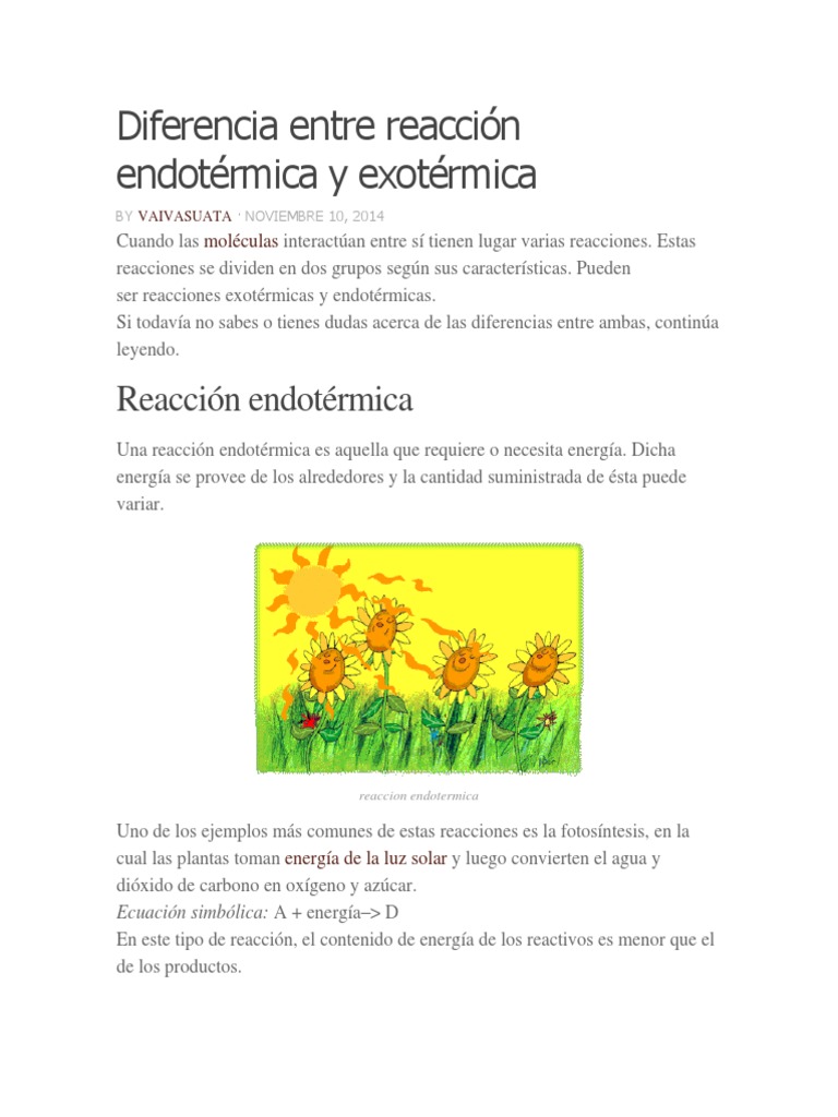 Diferencia Entre Reacción Endotérmica y Exotérmica
