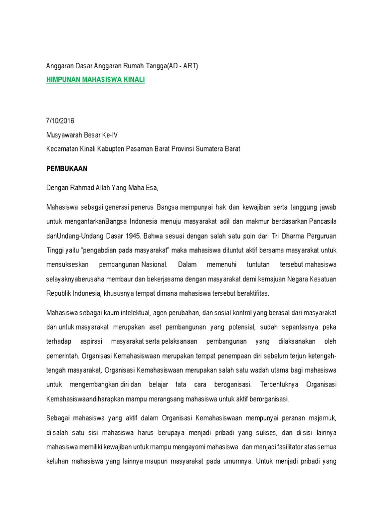 AD/ART Himpunan Mahasiswa Kinali | PDF