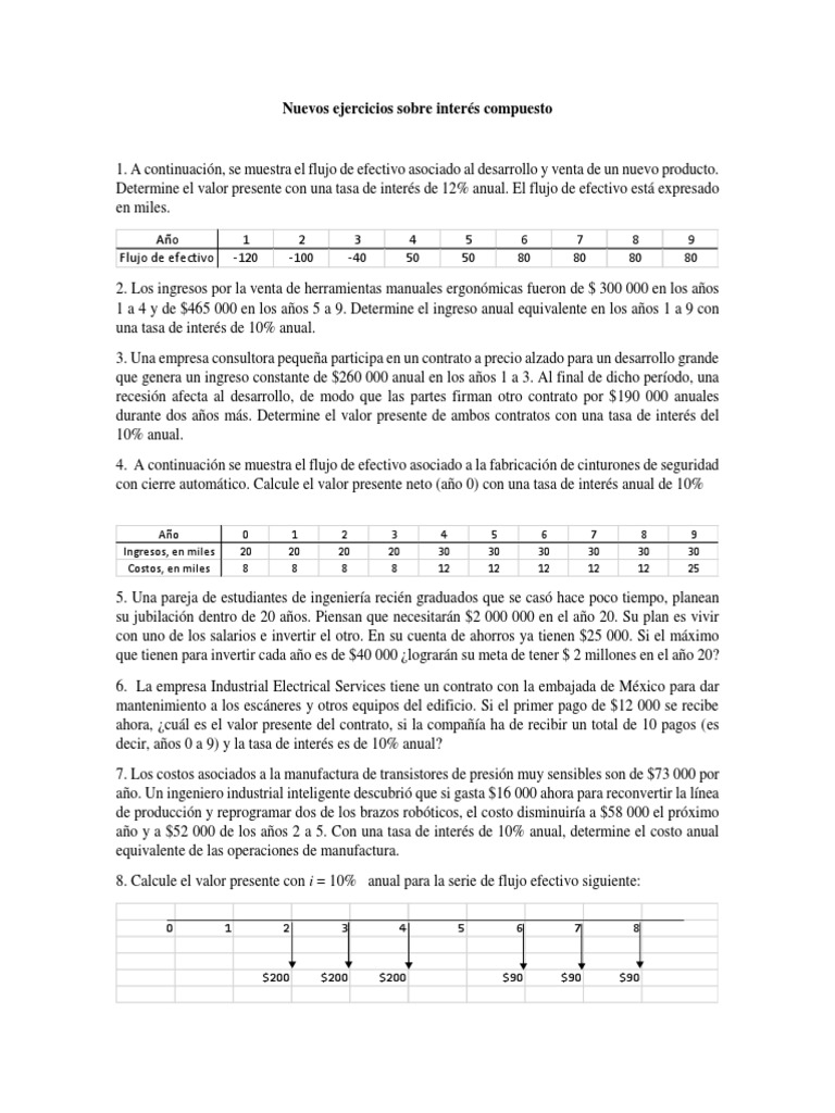 Ejercicios de Interés Compuesto y Flujo Efectivo | PDF | Interés ...