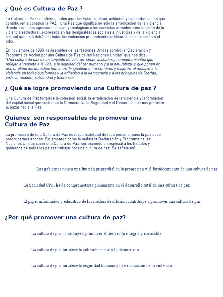 Promoviendo la Cultura de Paz | PDF | Paz | Violencia
