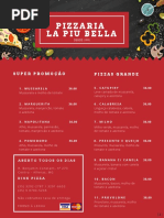 Cardápio - Pizzaria La Piu Bella - Alfenas MG - Ano 2019