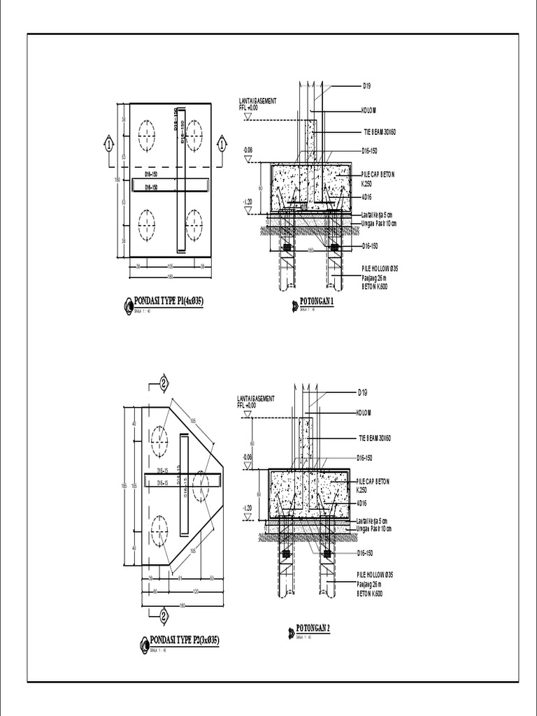 Pondasi Type P1 (4xø35) : Potongan 1 | PDF