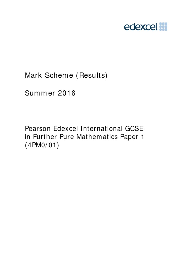 Mark Scheme (Results) Summer 2016: Pearson Edexcel International GCSE ...