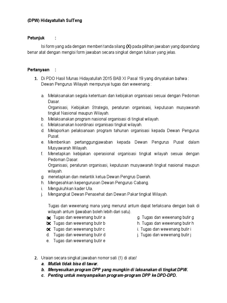 Tugas dan Wewenang DPW Hidayatullah | PDF