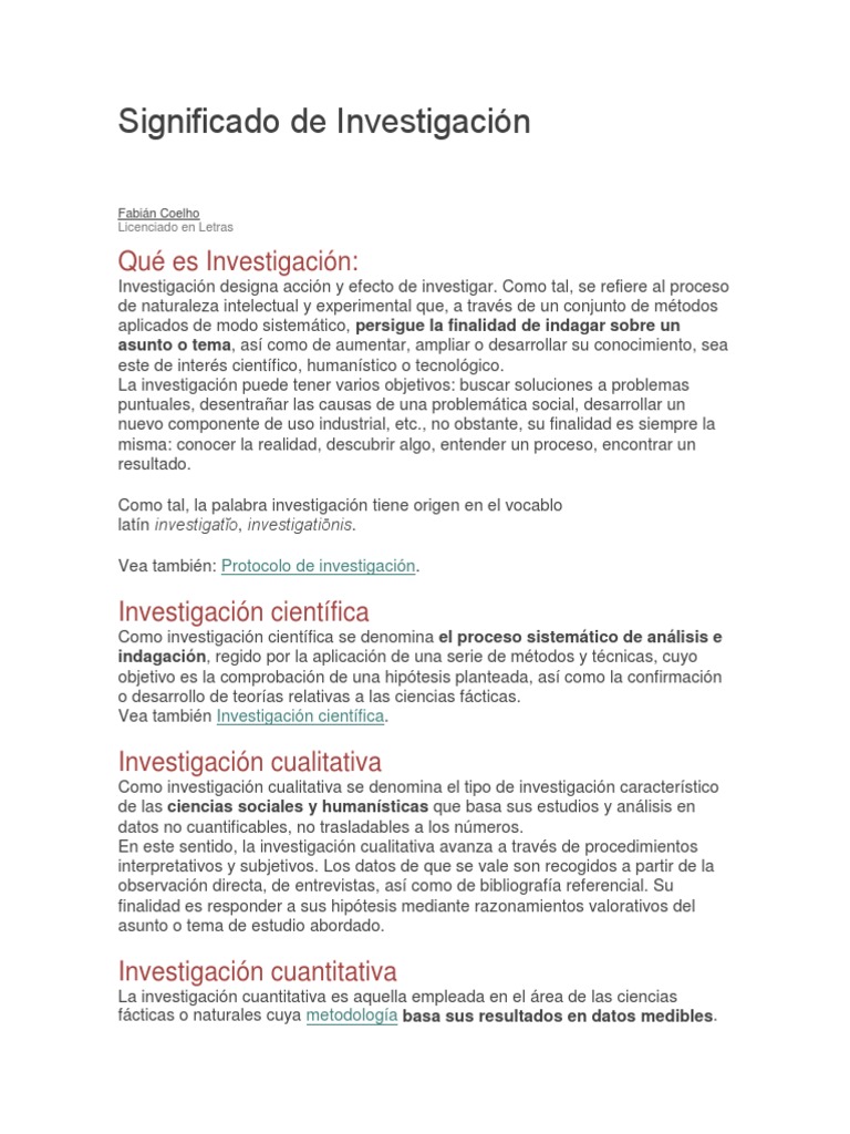 Significado de Investigación Método científico Ciencia
