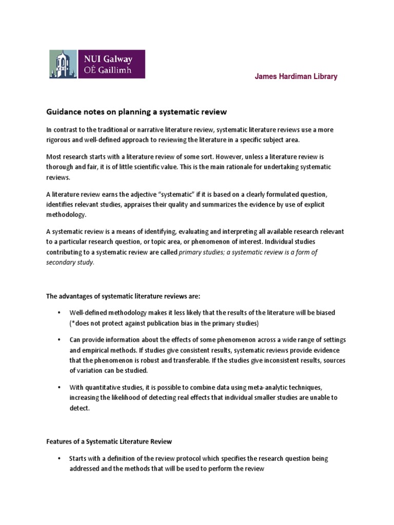 Guidance On Planning A Systematic Review | PDF | Systematic Review ...