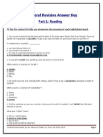 General Revision Answer Key: Part 1: Reading