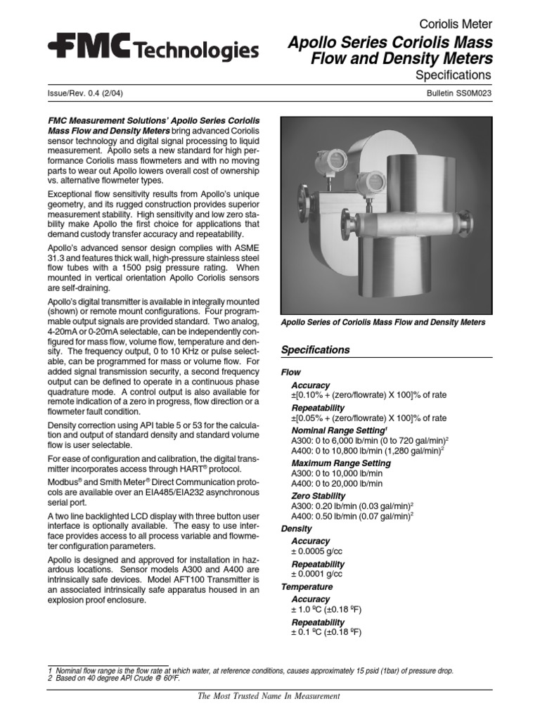 Apollo Series Coriolis Mass Flow and Density Meters | PDF | Flow ...