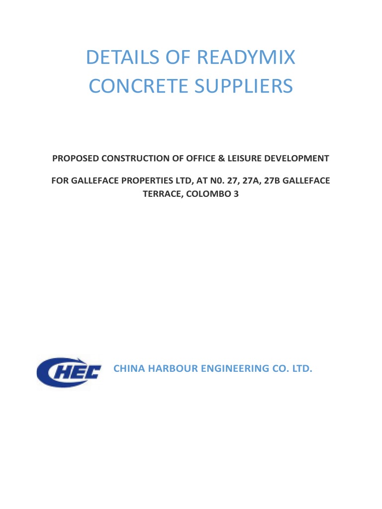 Details of Readymix Concrete Suppliers | PDF