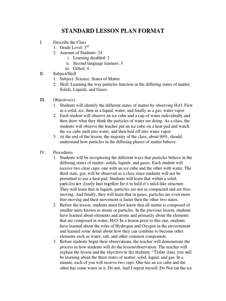 Standard Lesson Plan Format | PDF | Gases | Matter