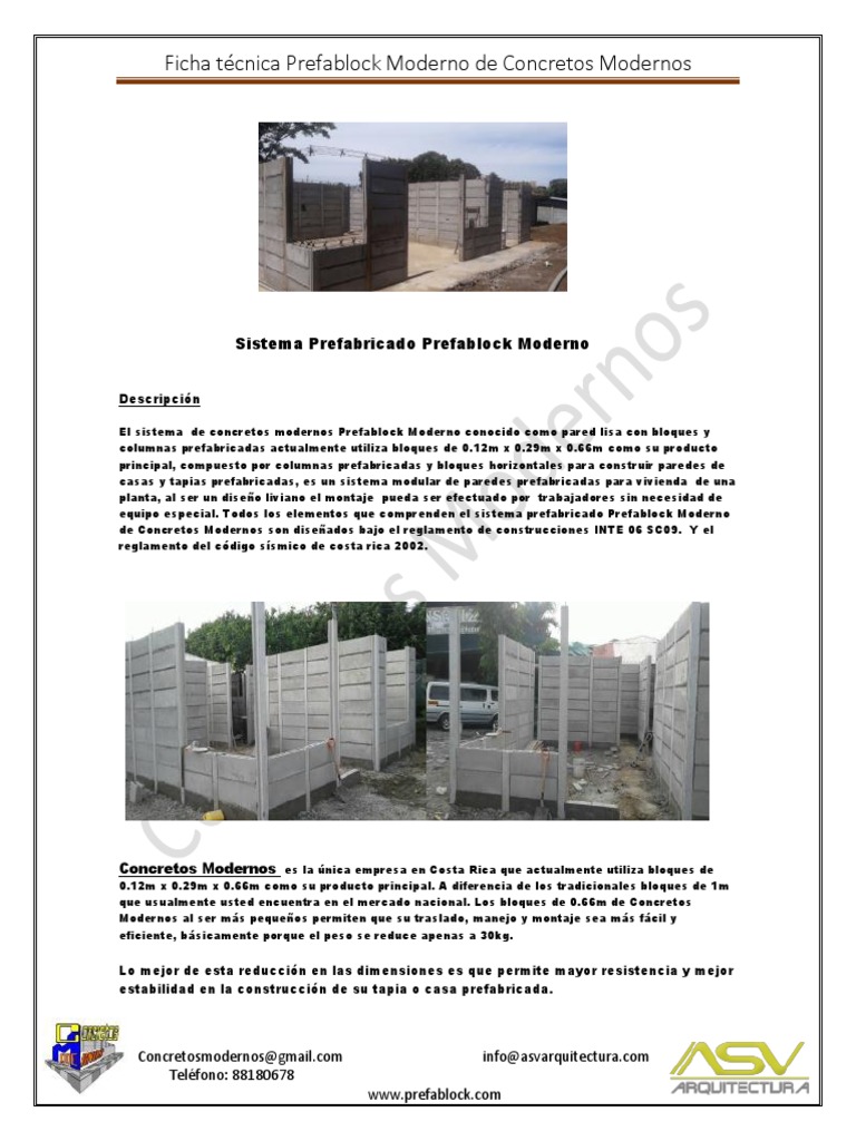 Ficha Técnica del Sistema Prefablock | PDF | Hormigón