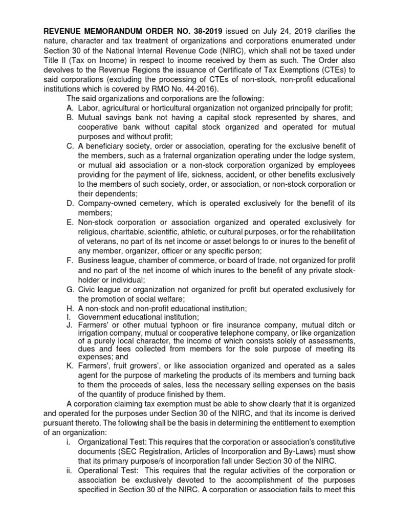 Bir Rmo - No.38-2019 (Digest) | PDF | Income Tax | Withholding Tax