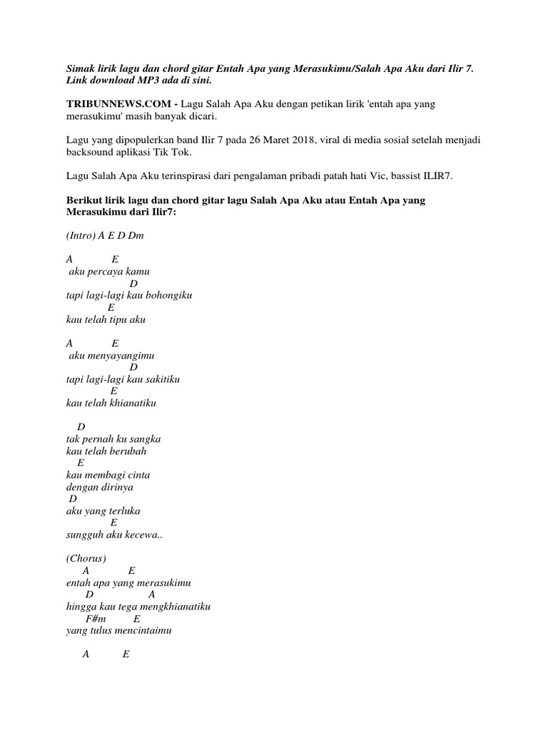 Lirik Lagu Dan Chord Gitar Entah Apa Yang Merasukimu Pdf
