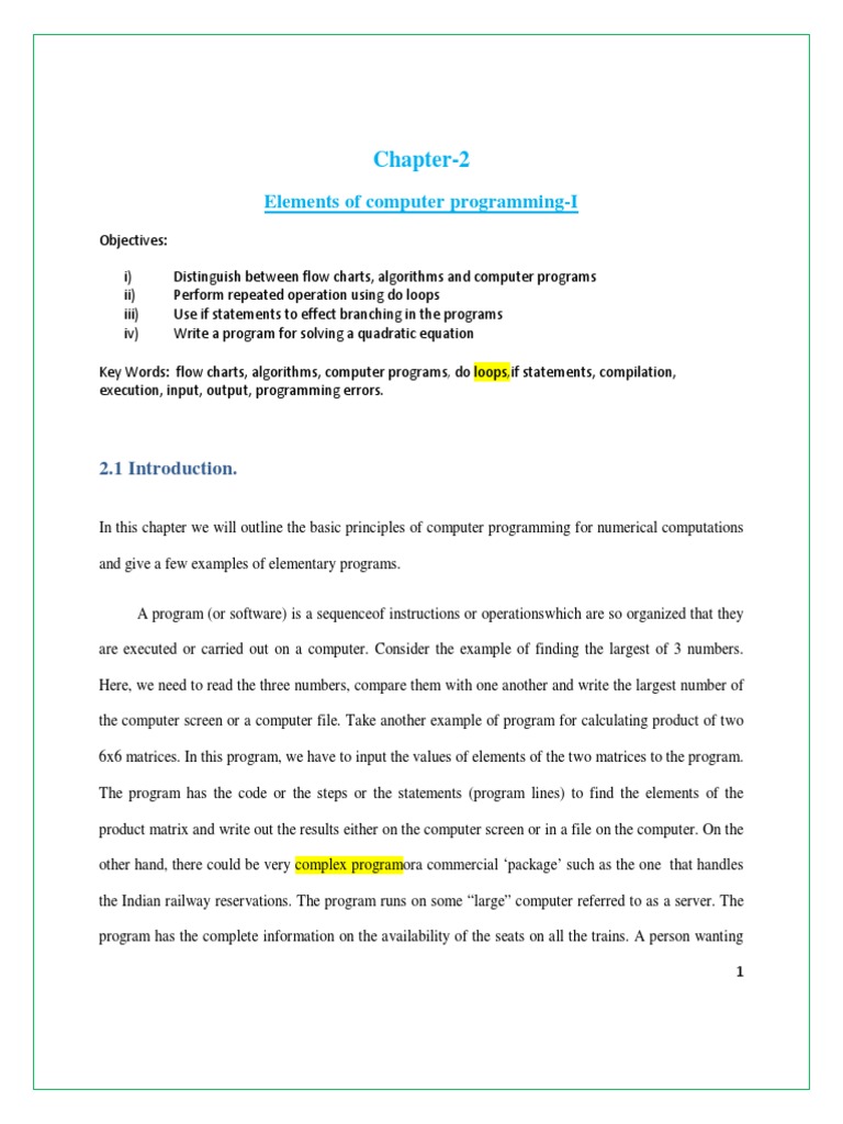 Chapter-2: Elements of Computer Programming-I | PDF | Computer Program ...