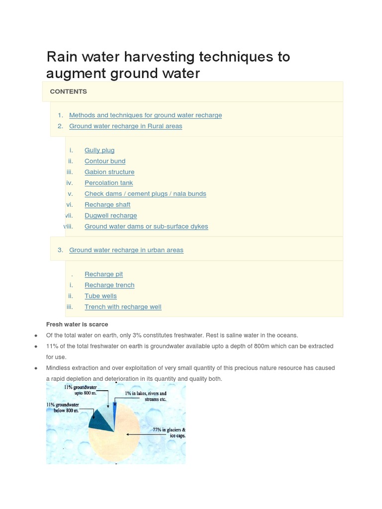 Rain Water Harvesting Techniques To Augment Ground Water 1 | PDF ...