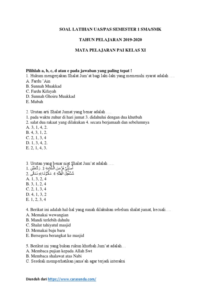 Soal Untuk Materi Sholat Sunnah