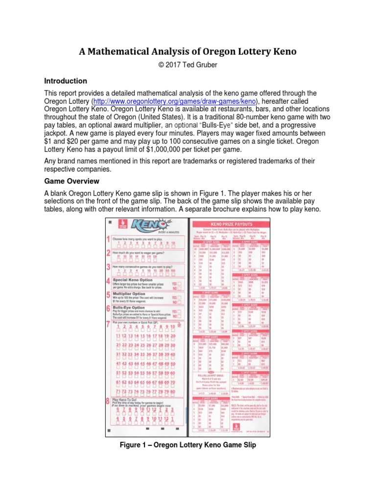 A Mathematical Analysis of Oregon Lottery Keno Lottery Odds