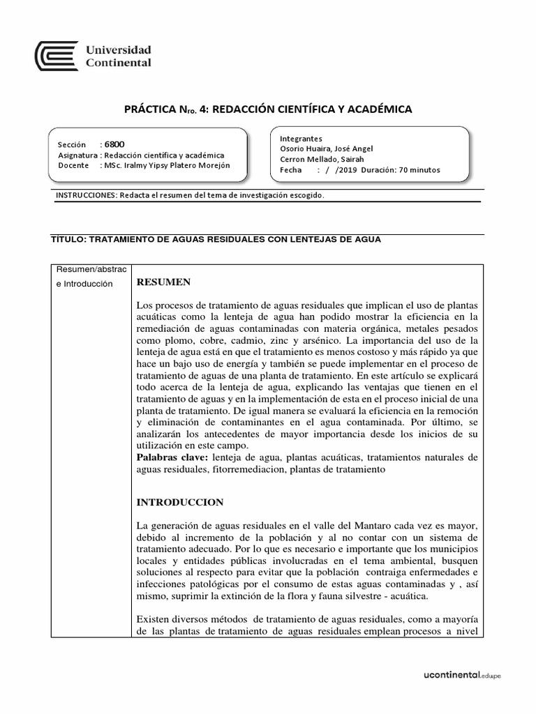 Fitorremediacion Con Frijol De Agua Pdf Tratamiento De Aguas
