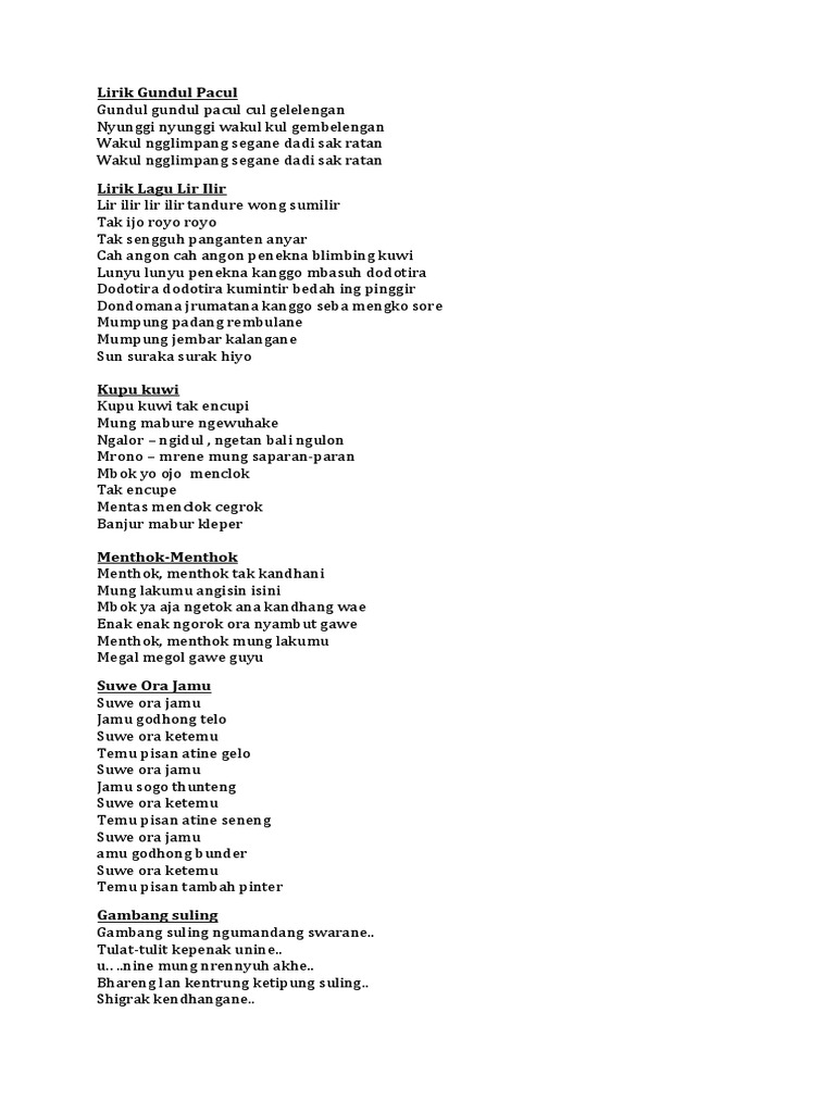 Lirik Gundul Pacul Dll