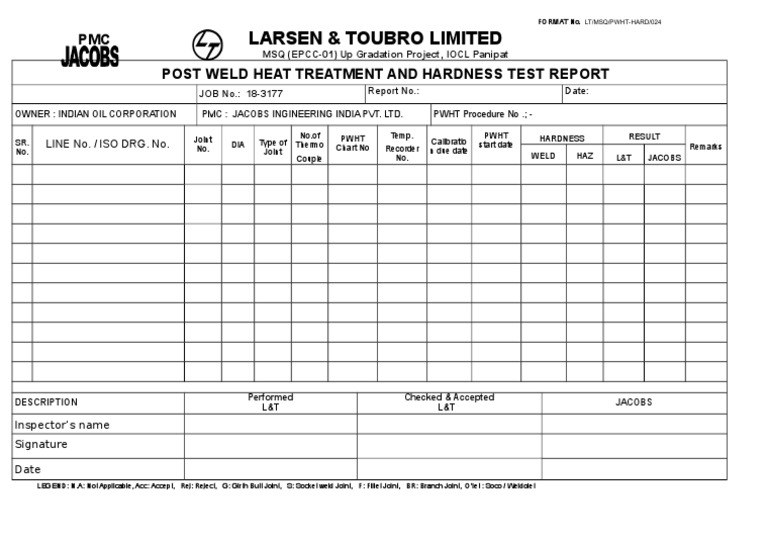 Larsen & Toubro Limited PMC Post Weld Heat Treatment and Hardness Test