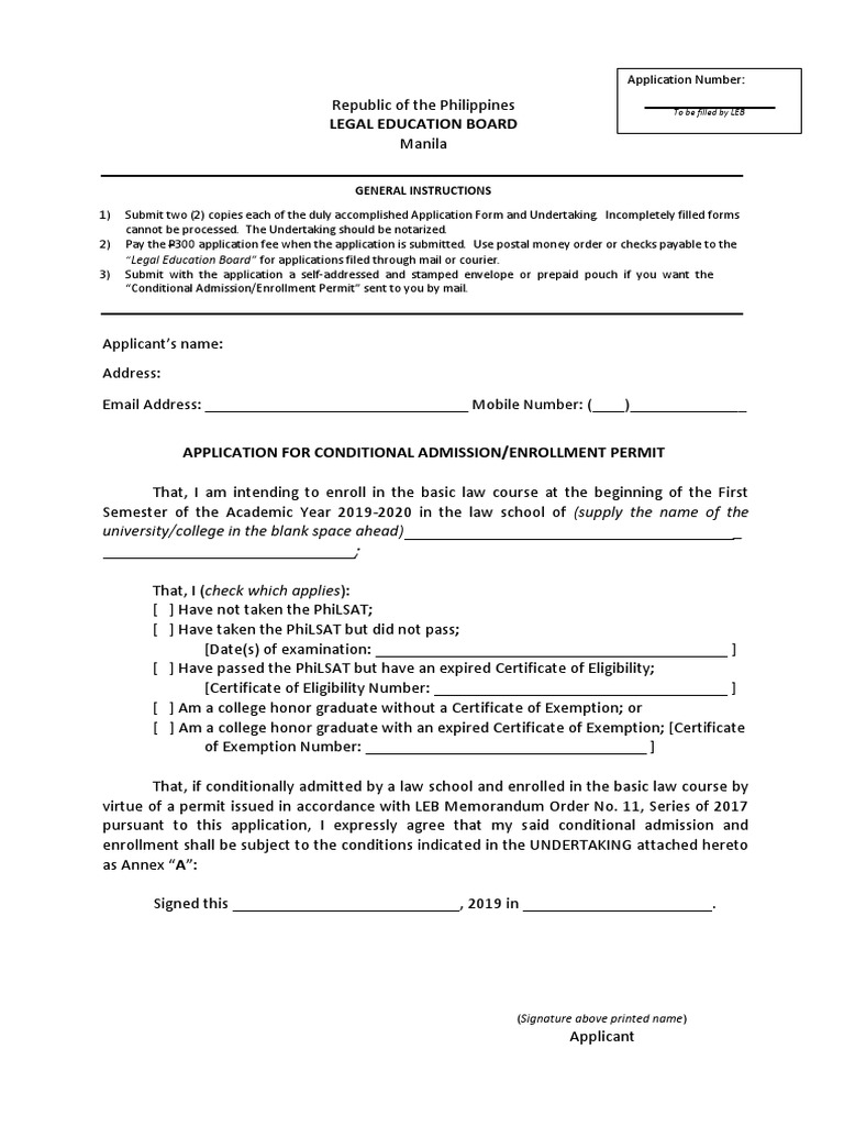 Conditional Admission Application for Law School | PDF | Legal ...