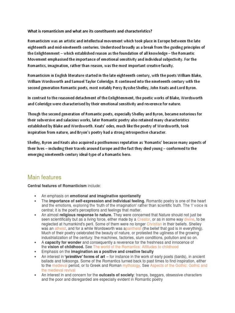 What Is Romanticism And What Are Its Constituents And Characteristics Pdf Romanticism Poetry