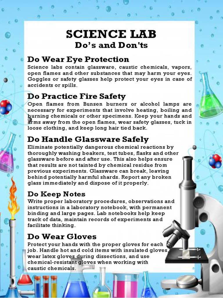 Science Lab Do's and Don'ts PDF Laboratories Clothing
