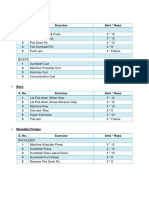 S. No. Exercise Sets Reps