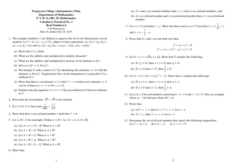 Calculus-I Practical 1 | PDF | Numbers | Field (Mathematics)