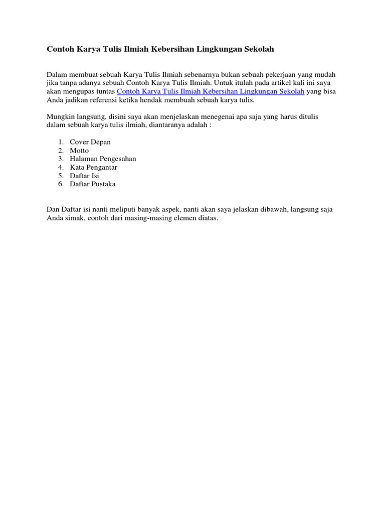 Contoh Karya Tulis Ilmiah Kebersihan Lingkungan Sekolah