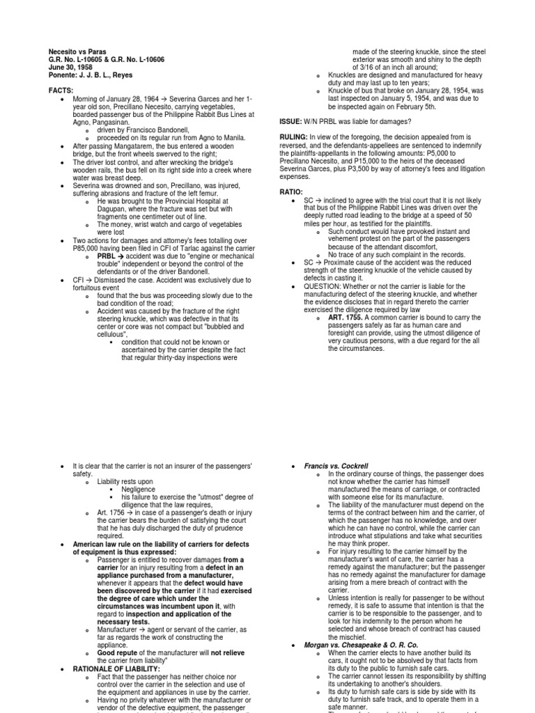 Necesito Vs Paras Damages Negligence