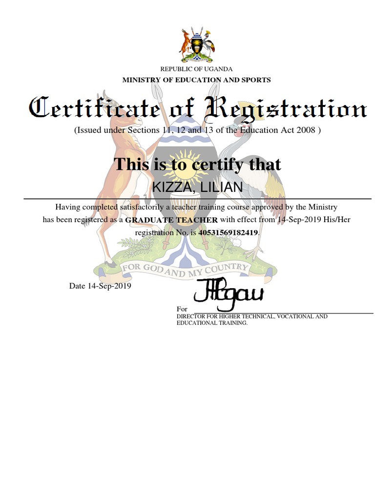 Certificate of Registration 1569182419 | PDF