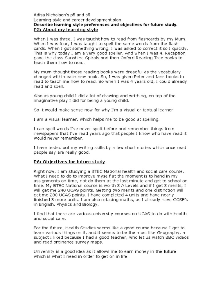 P5 P6 Learning Style and Career Development Plan PDF