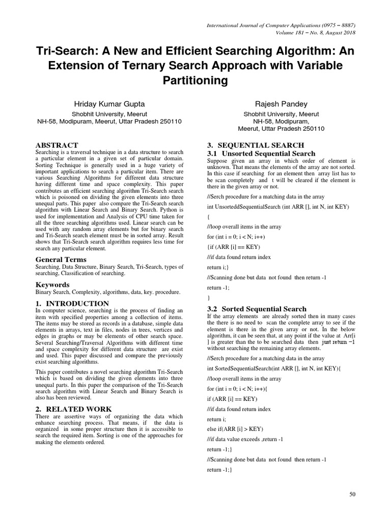 Tri-Search: A New and Efficient Searching Algorithm: An Extension of ...