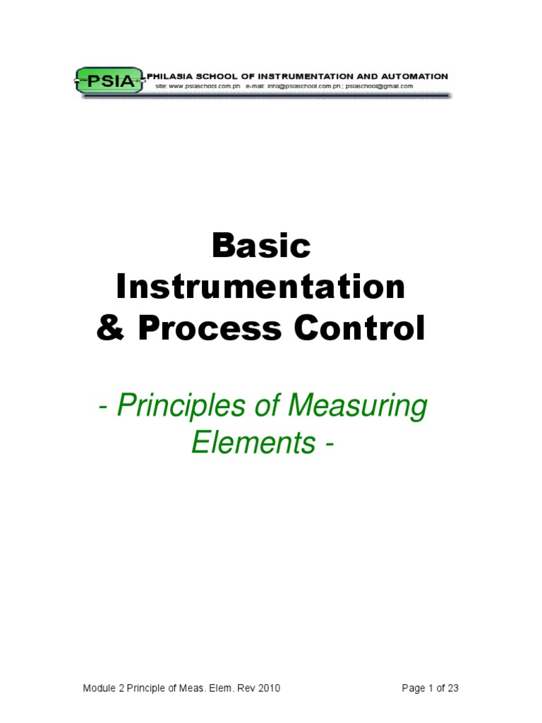 Basic Instrumentation & Process Control: - Principles of Measuring ...