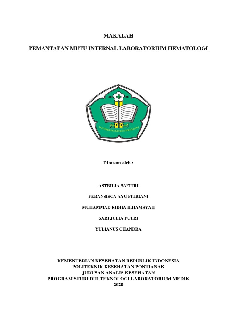 Makalah Pemantapan Mutu Internal Laboratorium Hematologi Di Susun Oleh