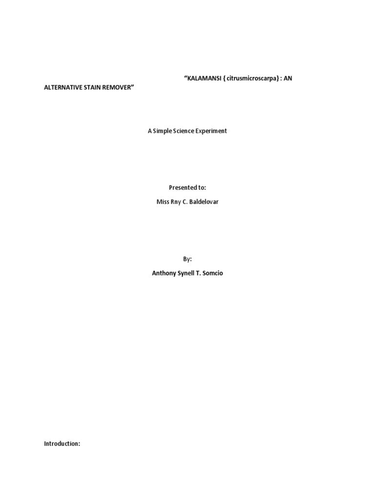 Effectiveness of Calamansi and Baking Soda As Stain Remover PDF