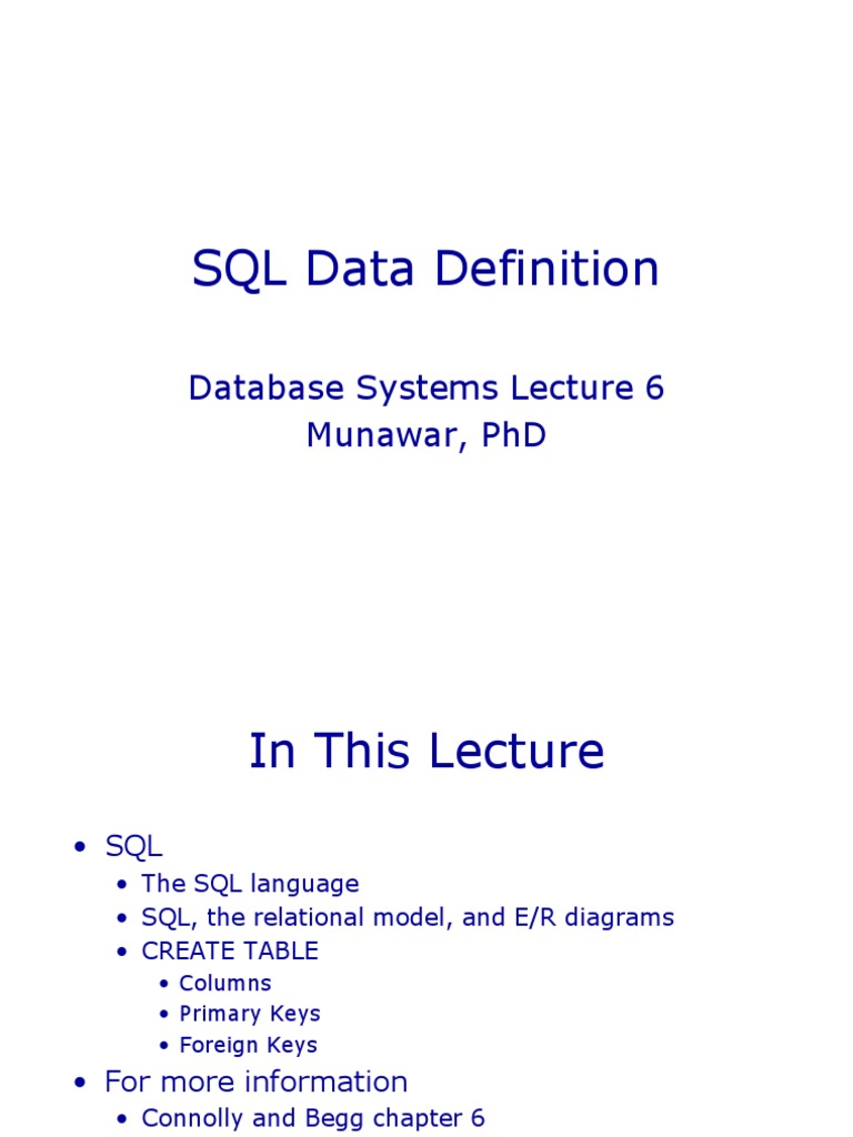 06 DBMS SQL Data Definition | PDF | Relational Model | Sql
