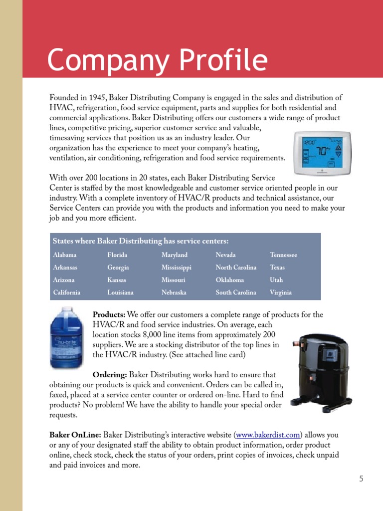 Baker Distributing Company Profile PDF Air Conditioning Hvac