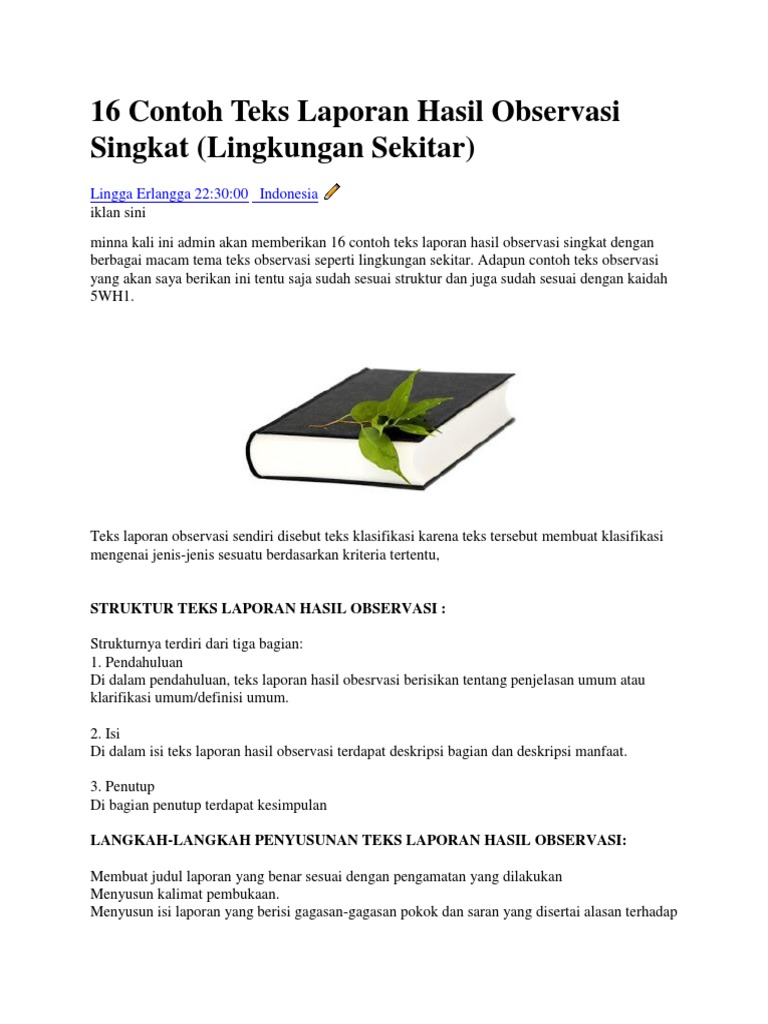 16 Contoh Teks Laporan Hasil Observasi Singkat Lingkungan Sekitar