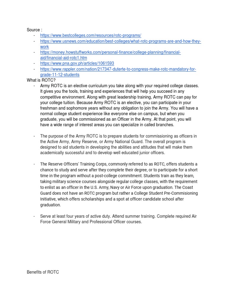 Benefits of ROTC programs | PDF | Reserve Officers' Training Corps ...