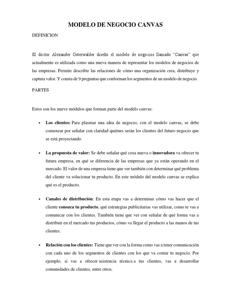 Modelo de Negocio Canvas | PDF | Modelo de negocio | Cliente