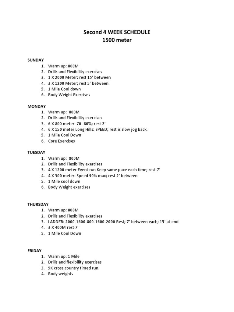 4-Week 1500m Training Schedule | PDF | Athletic Sports | Individual Sports