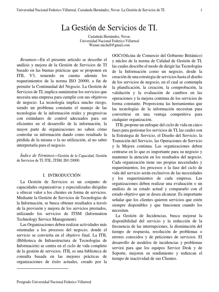 Mejora en la Gestión de Servicios de TI | PDF | Itil | It Service ...