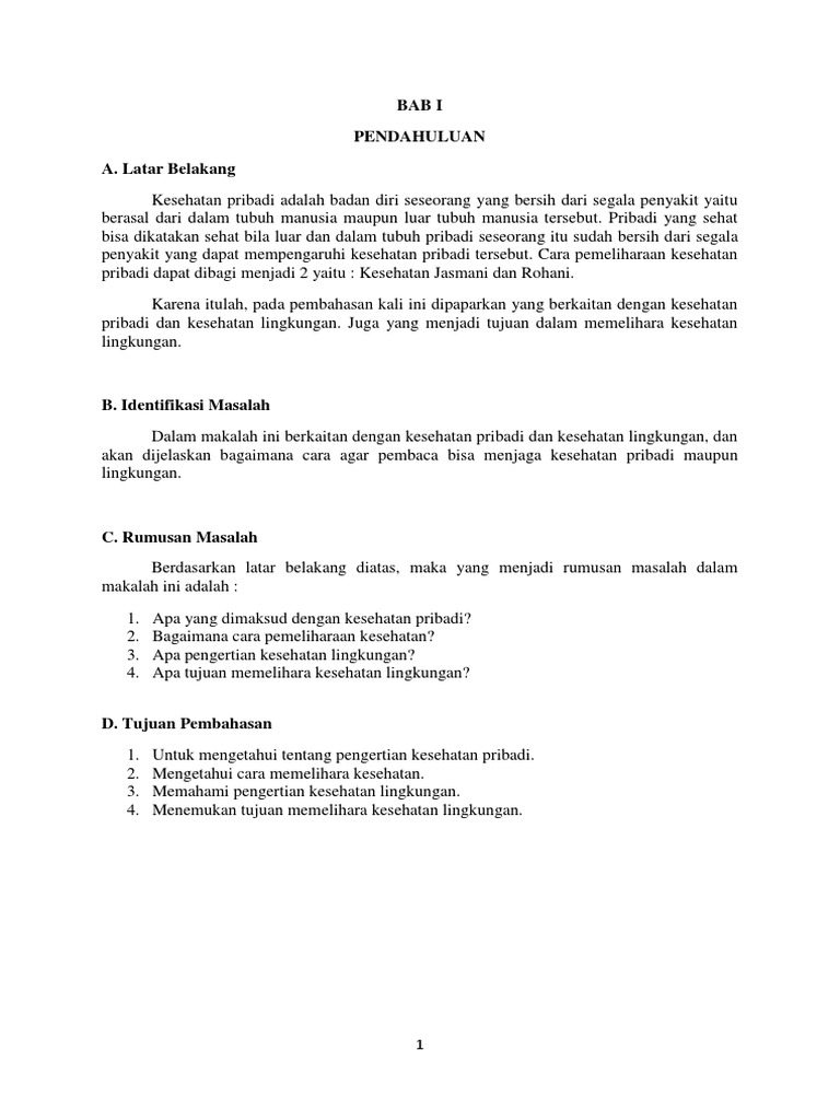 Makalah Pendidikan Kesehatan Tentang Kebersihan Diri Pribadi Dan Kebersihan Lingkungan