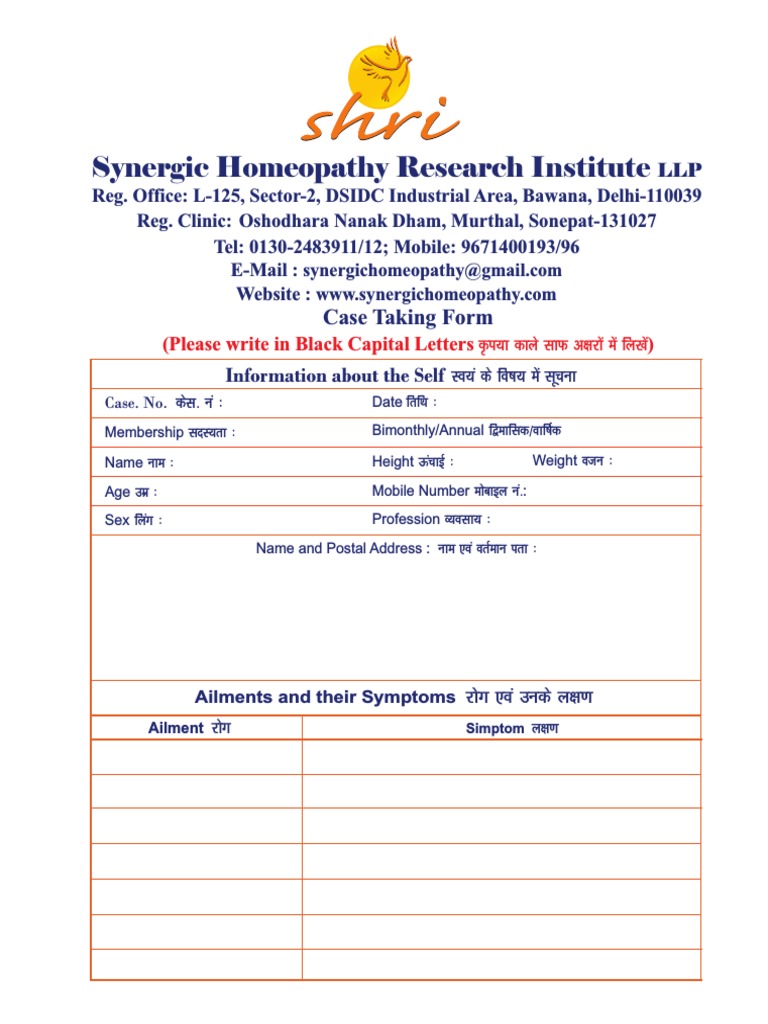 Homeopathic Case Taking Form | PDF