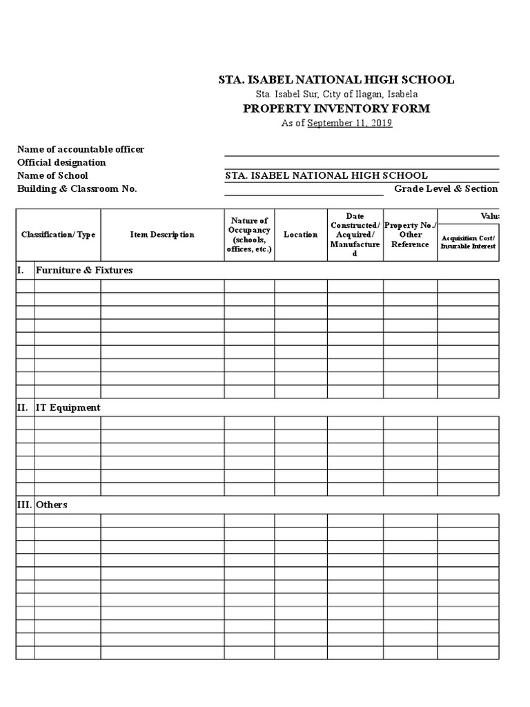 Property Inventory Form | PDF | Real Estate Appraisal | Property
