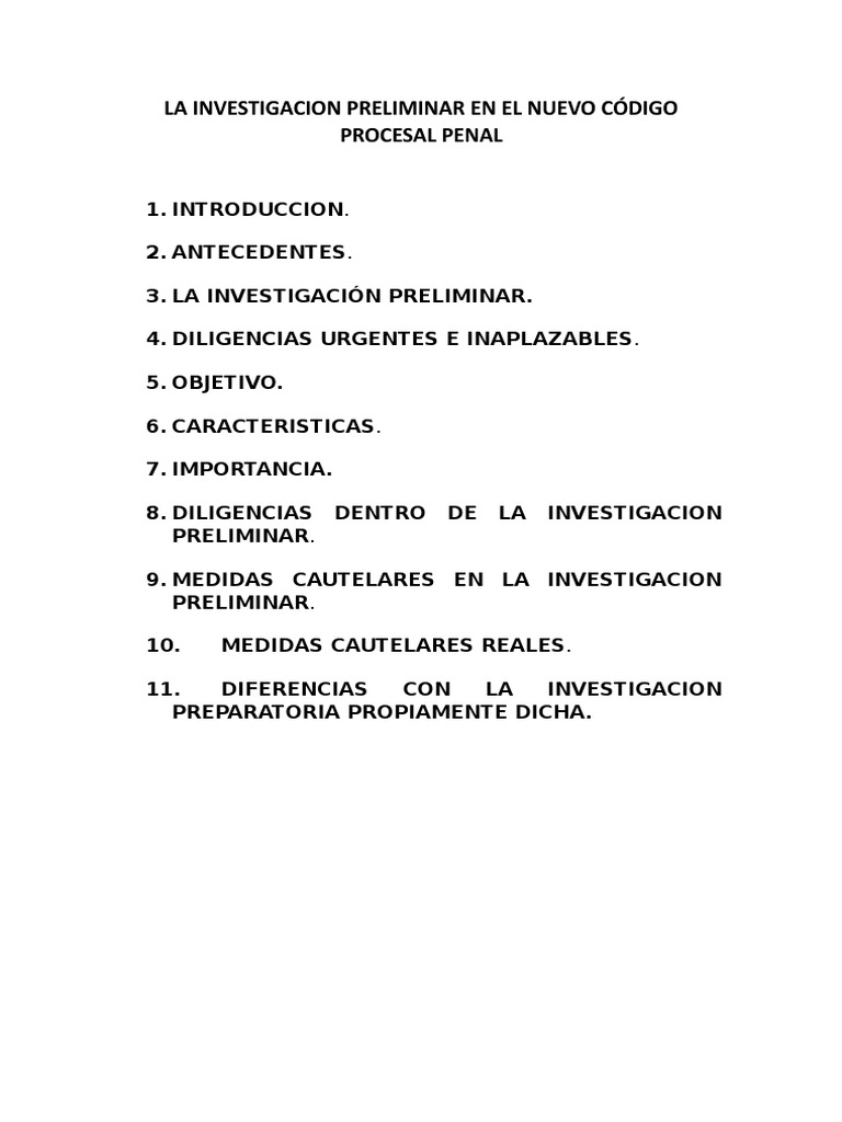 LA INVESTIGACION PRELIMINAR Trabajo | PDF