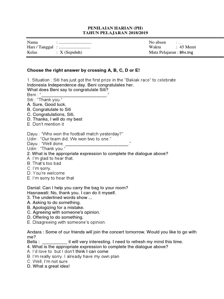 Soal Ulangan Kelas 10 Curry Spice